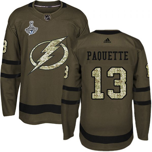 Men Adidas Tampa Bay Lightning #13 Cedric Paquette Green Salute to Service 2020 Stanley Cup Champions Stitched NHL Jersey->tampa bay lightning->NHL Jersey